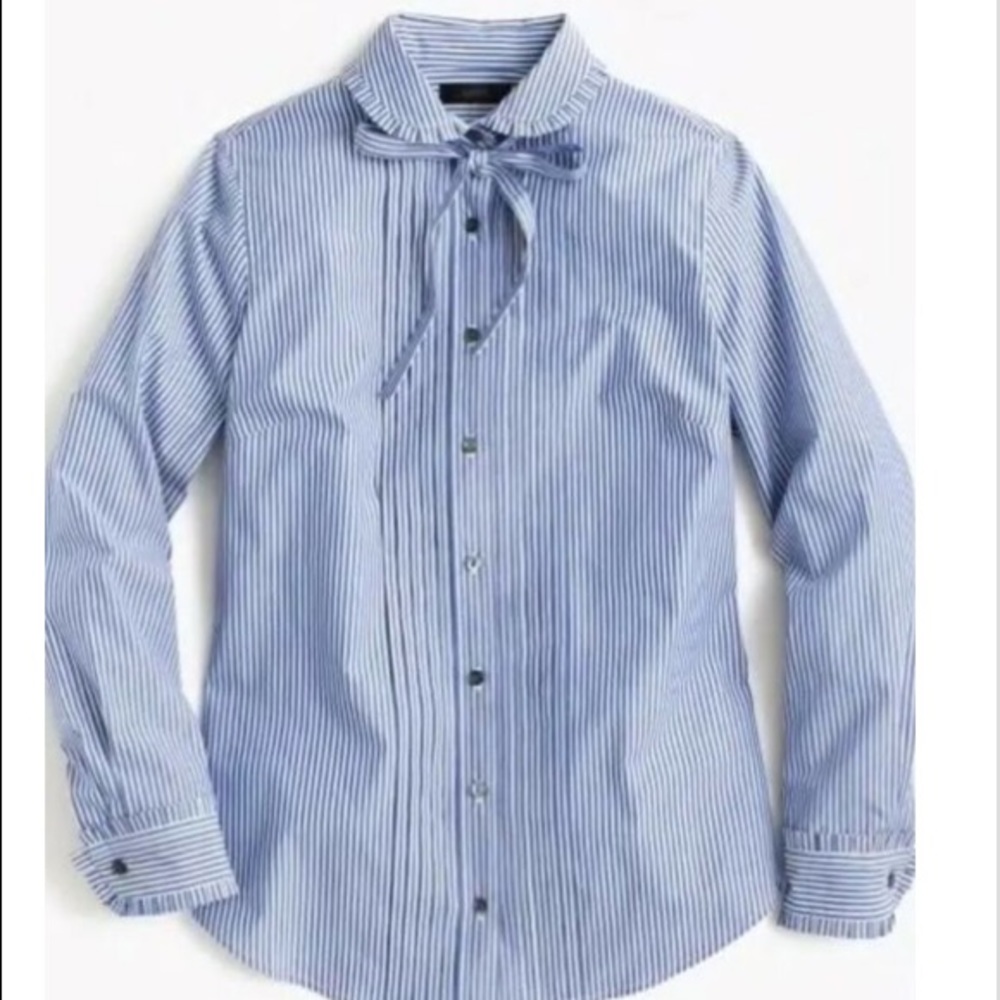 J.Crew Striped Tie-neck Tuxedo Shirt With Ruffles